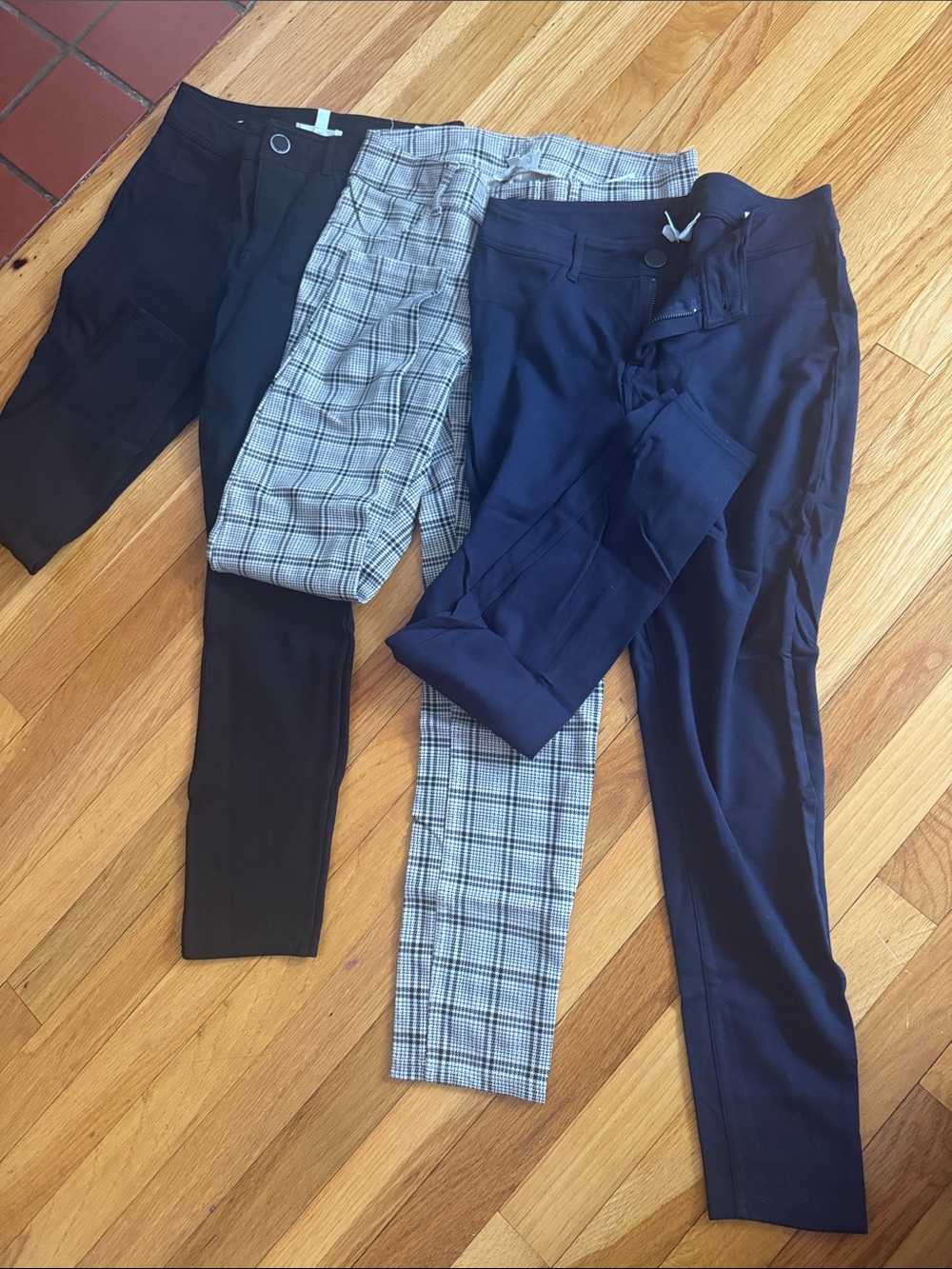 Women’s Slim Fit Stretch Pants - Black, Navy & Plaid